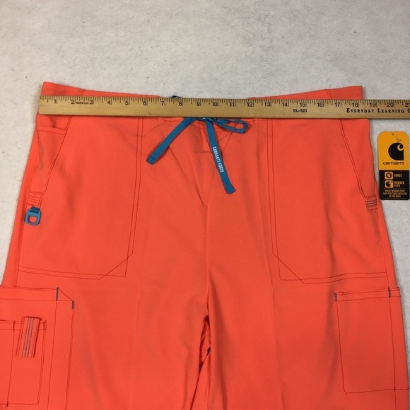 Carhartt Womens XL Force Cross-Flex Modern Fit Bootcut Scrub Pant Orange Pockets - Picture 8 of 16